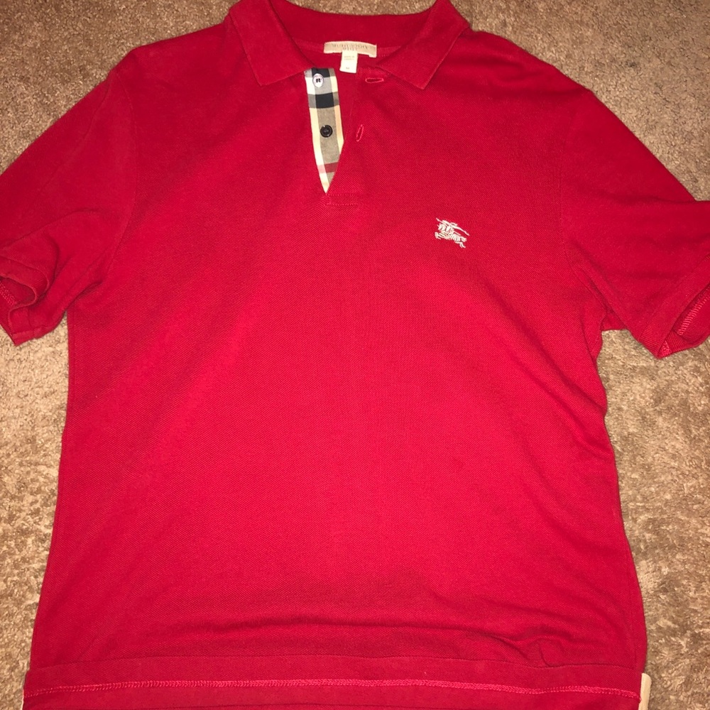 Men’s Red Burberry Cotton Polo Size M